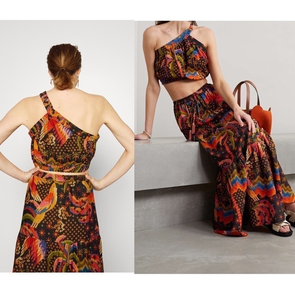 NWT FARM RIO Linen Tropical Faux Embroidery Sleeveless One Shoulder Crop Top S - Picture 10 of 16